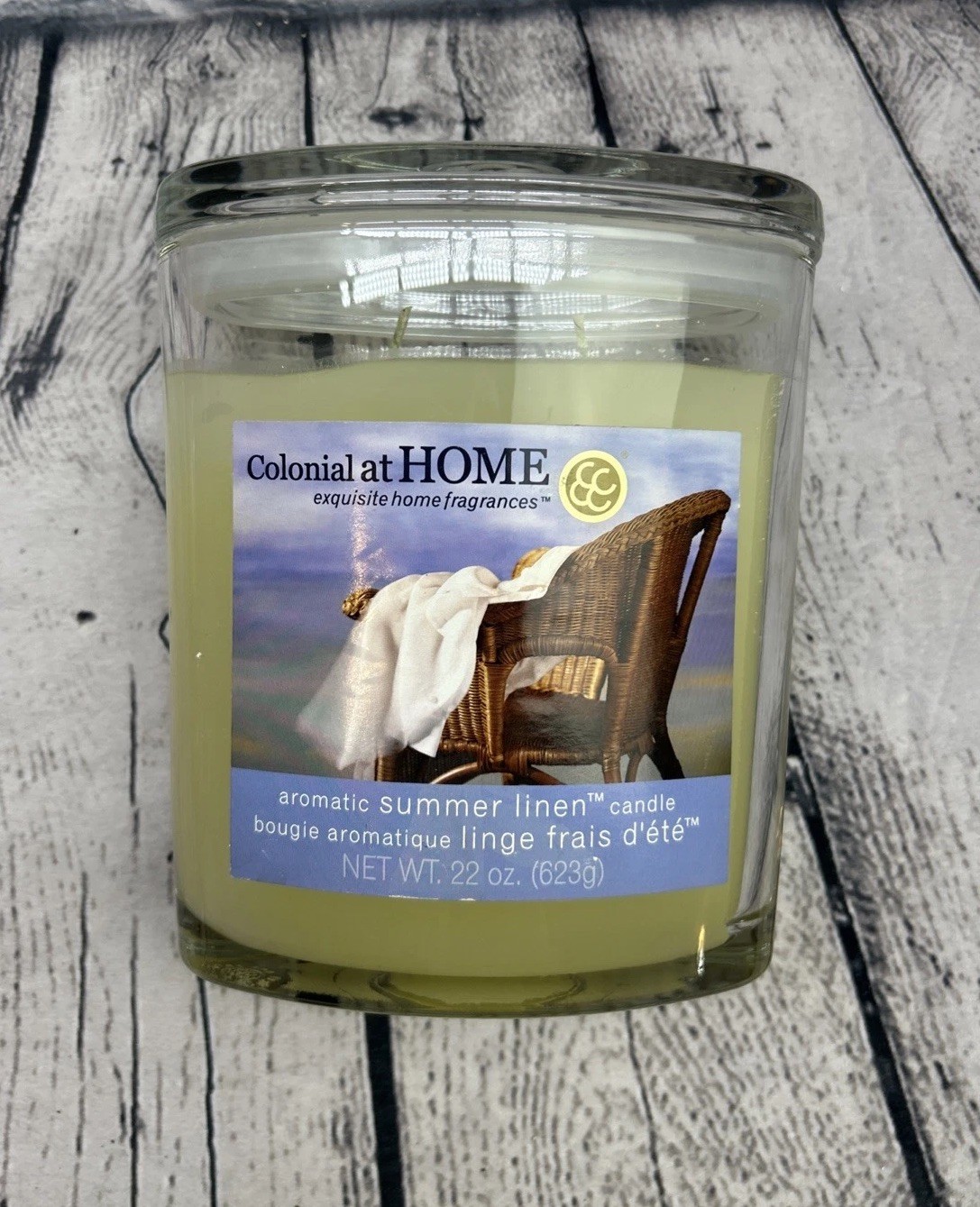 Colonial at Home Summer Linen Candle 22oz Aromatic 2 Wick Glass Oval Jar w Lid