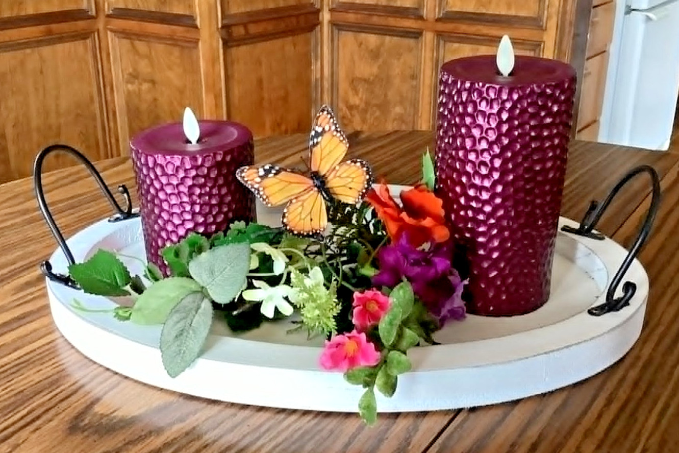 Luminara S/2 Flameless 4″& 6″ Metallic Hammered Pillar Set In PLUM – FREE SHIP