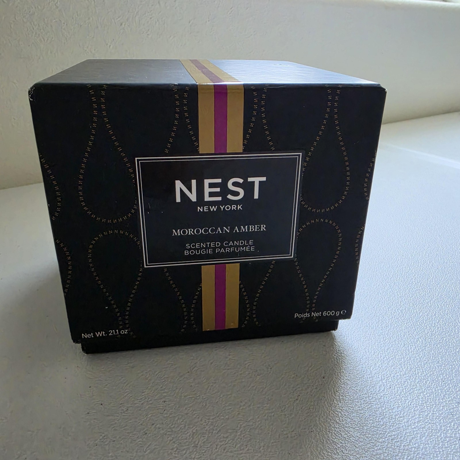 Nest New York Moroccan Amber Large 3 Wick Scented Candle White Glass Jar 21.1 Oz