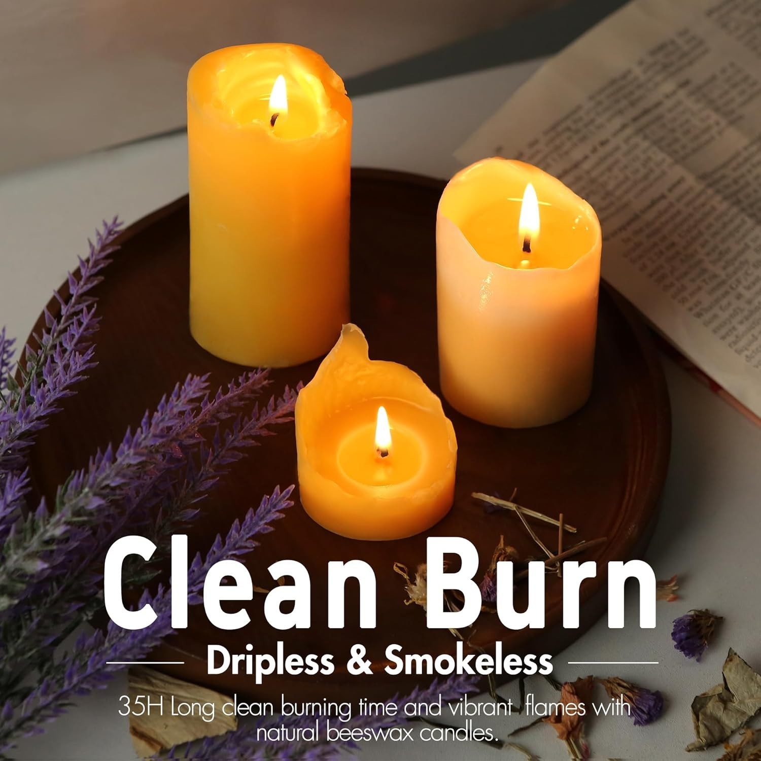 Long-Lasting Organic Beeswax Pillar Candles (4-Pack)