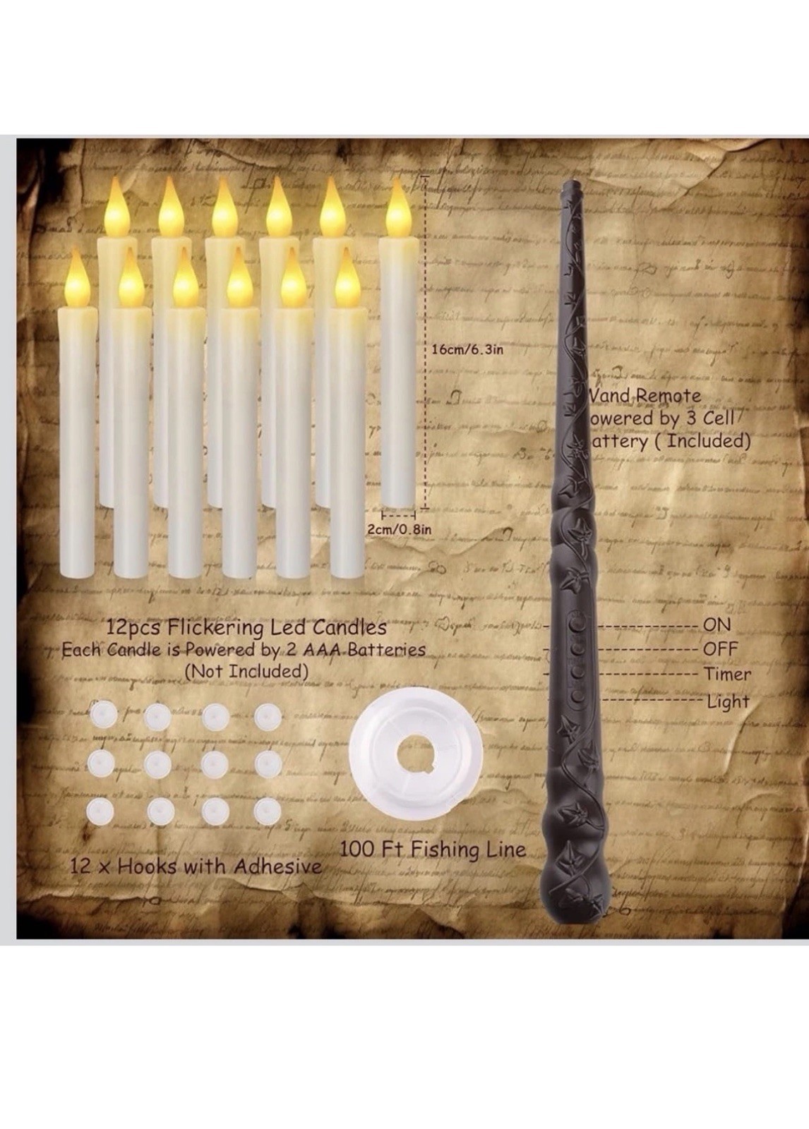 12 LED Flameless Floating Candles Magic Wand Remote Holiday Decor