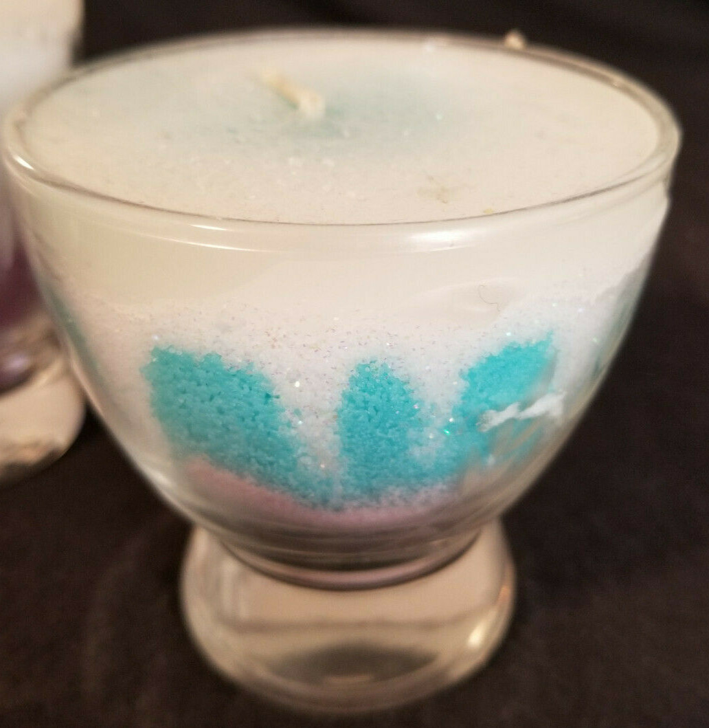 Vtg Handcrafted Wax Crystals Sparkle Candle in 1950’s Etched Glass – 3-1/2″ #1