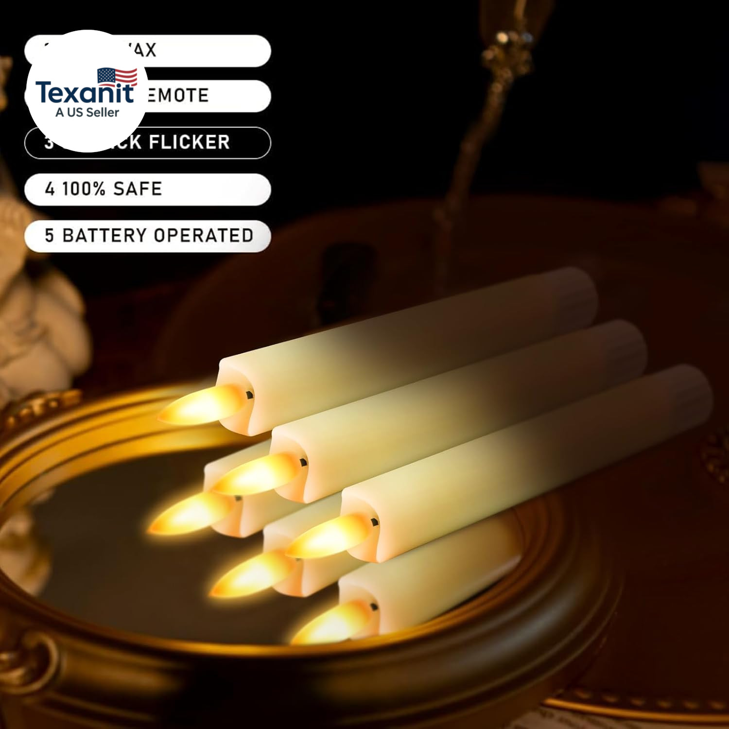 Upgraded Real Wax Short LED Flameless Taper Candles with Remote, 6 PCS Ivory Can