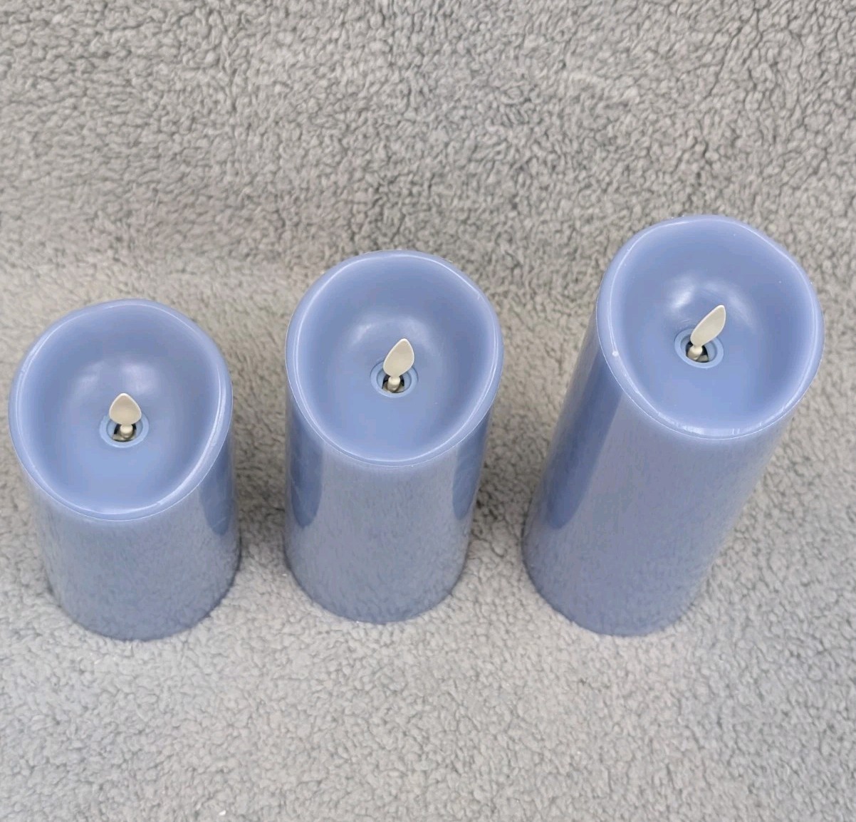 Luminara Set of 3 Flameless Candle Faded Denim Blue 4″, 5″, 6″, Remote, Gift Box