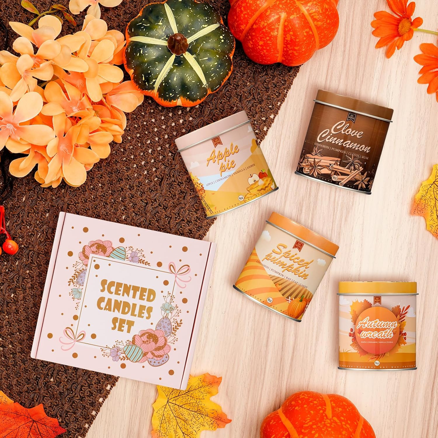 36Oz Scented Fall Candles Set, 4Pack Aromatherapy Soy Wax Candles House Warming