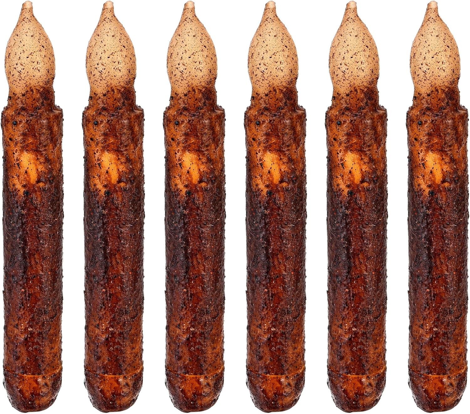 Taper Primitive Candles with Timer 6Pcs Real Wax Hand Dipped Battery Operated Fl