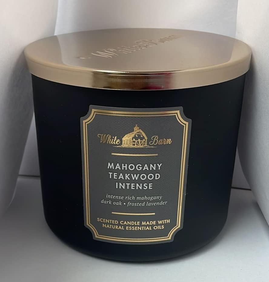 Brand New White Barn Mahogany Teakwood 3-Wick Candle, Black/Silver, Classic, …