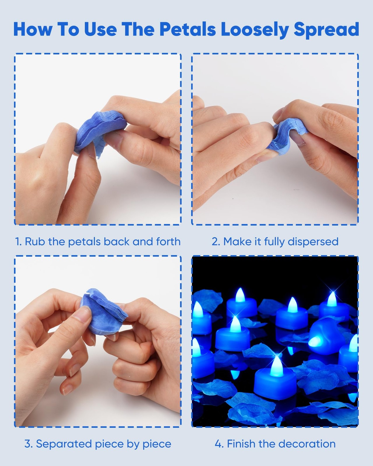 Amagic 1000 Pieces Blue Artificial Rose Petals with 12 Blue Heart LED Tea Lights