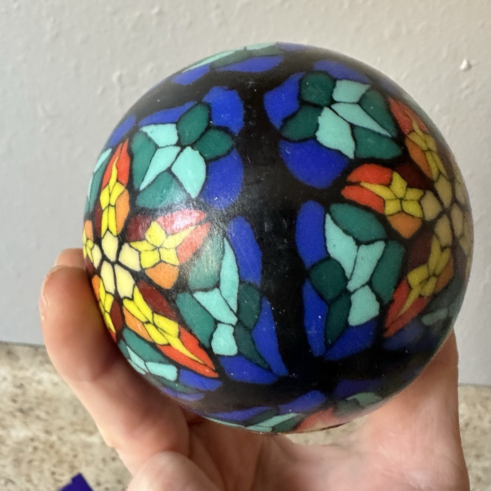 VTG 90s Candle Round Glowing Ball Star Stained Glass Millefiori Mosaic With Box
