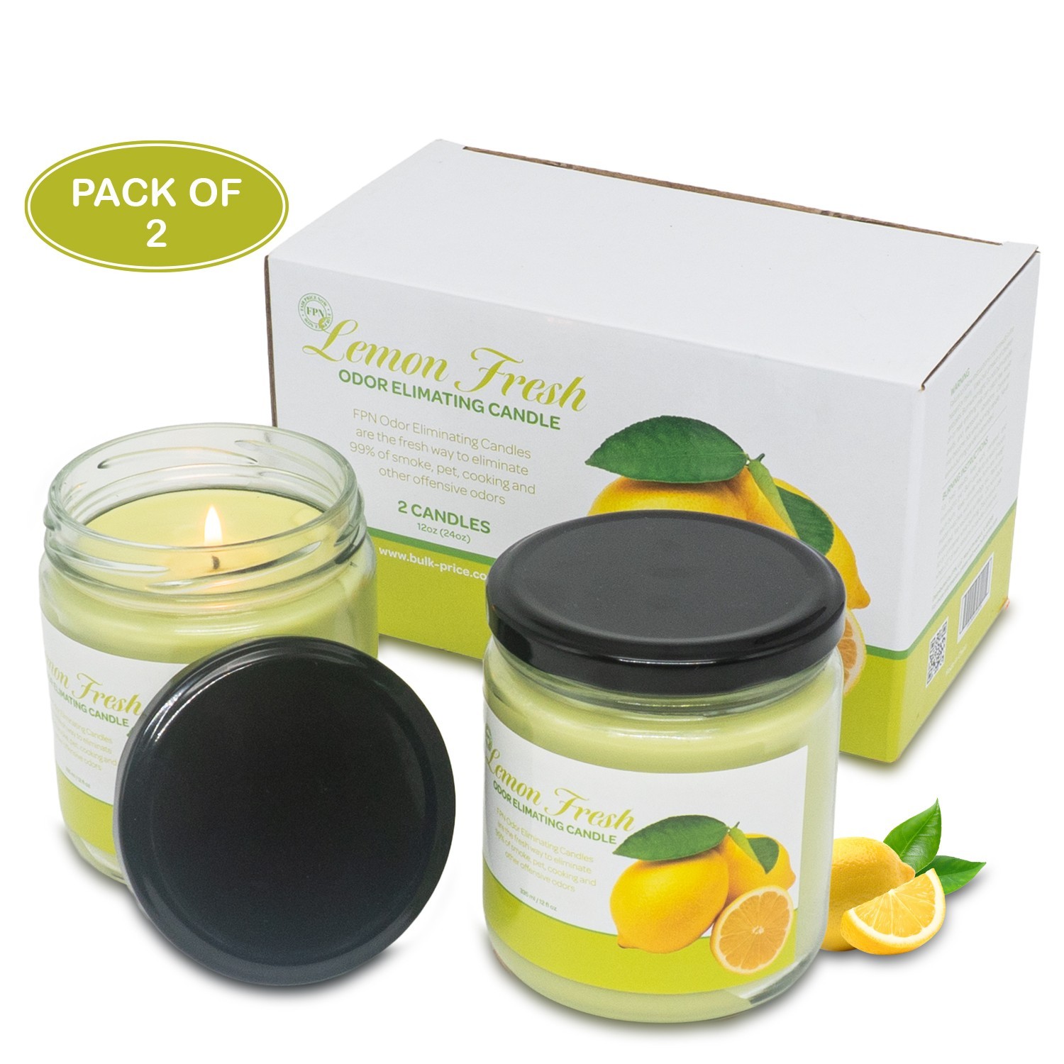 FPN Smoke & Cooking Odor Eliminator Candles 12oz Soy Wax Candle Lemon Scent 2 Pc
