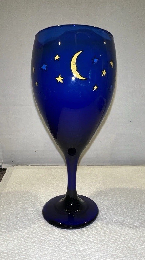 Vintage Celestial Sun Moon Stars Cobalt Blue Glass Vanilla Scent Candle 1990s