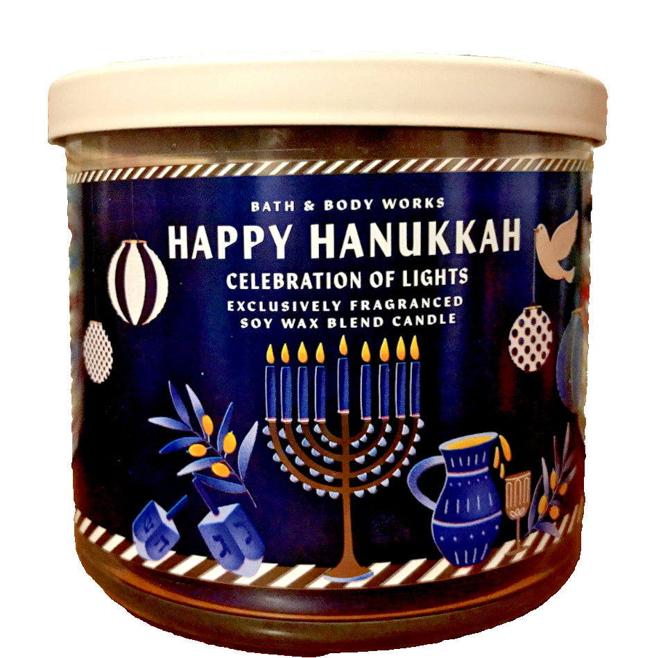 HAPPY HANUKKAH CANDLE 3 WICK 14.5OZ BATH BODY WORKS HOLIDAY MYRRH SANDALWOOD