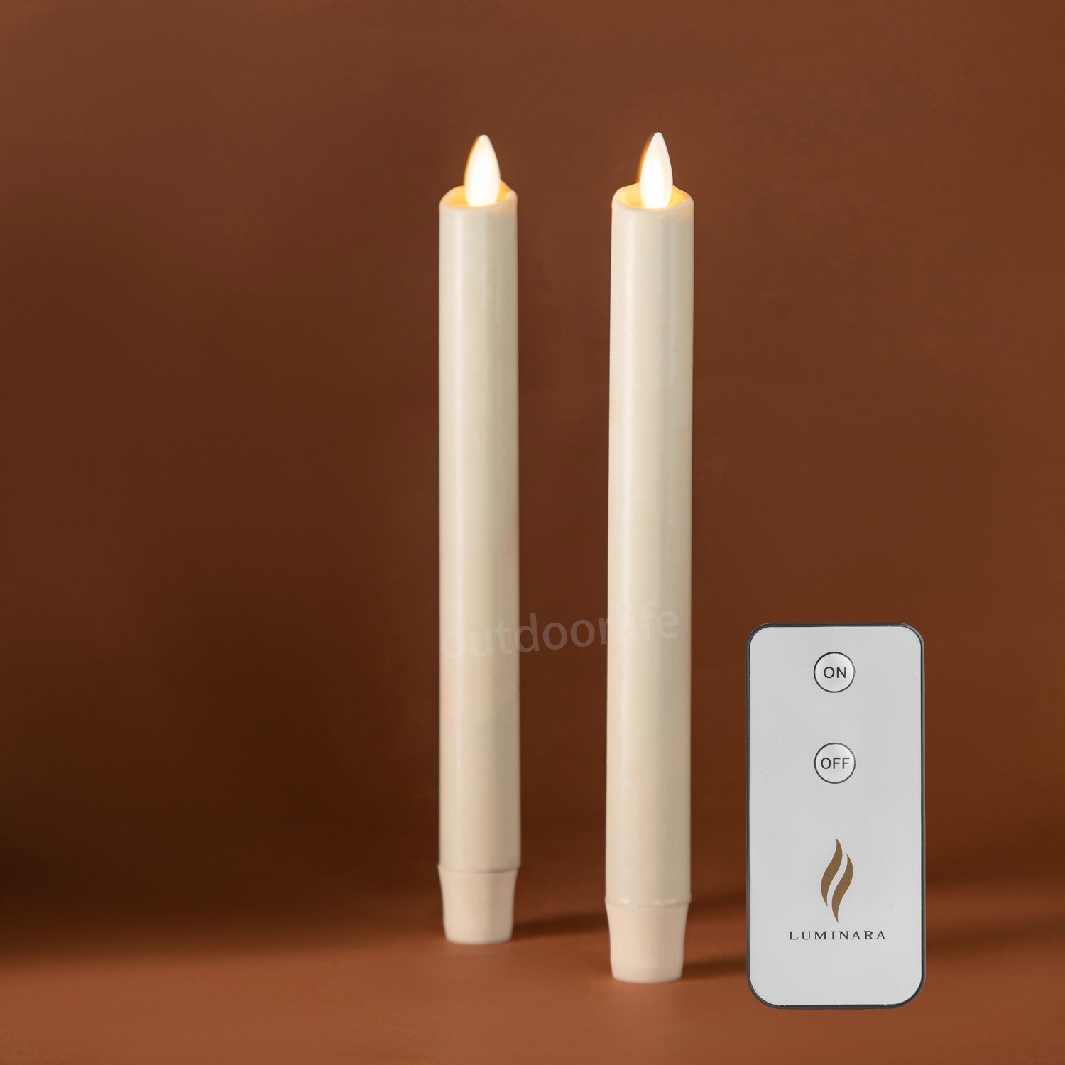 Luminara LED Flameless Wax Taper Candles w/Moving Flame Remote Ivory 9.5″H 2pc
