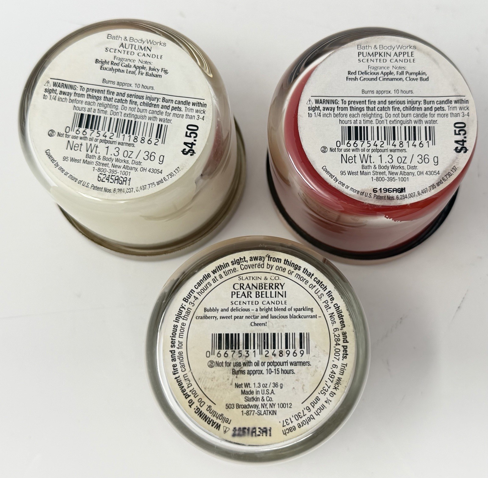 Bath & Body Works Fall Mini Candle Lot- Cranberry Woods, Spiced Cider, Autumn