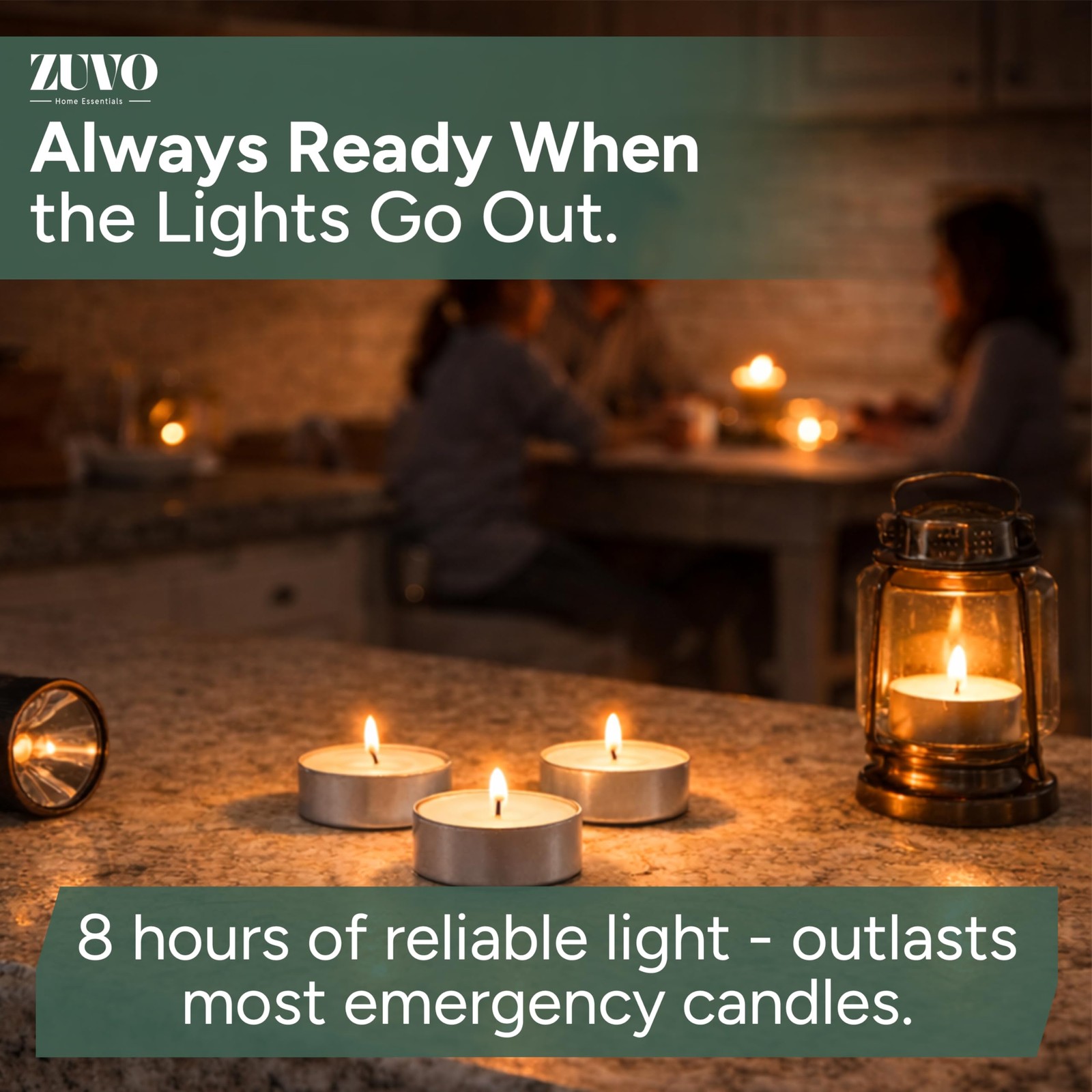 Zuvo Tea Lights Candles 8 Hour Burn (50 Pack) – Unscented White Tealight Candles
