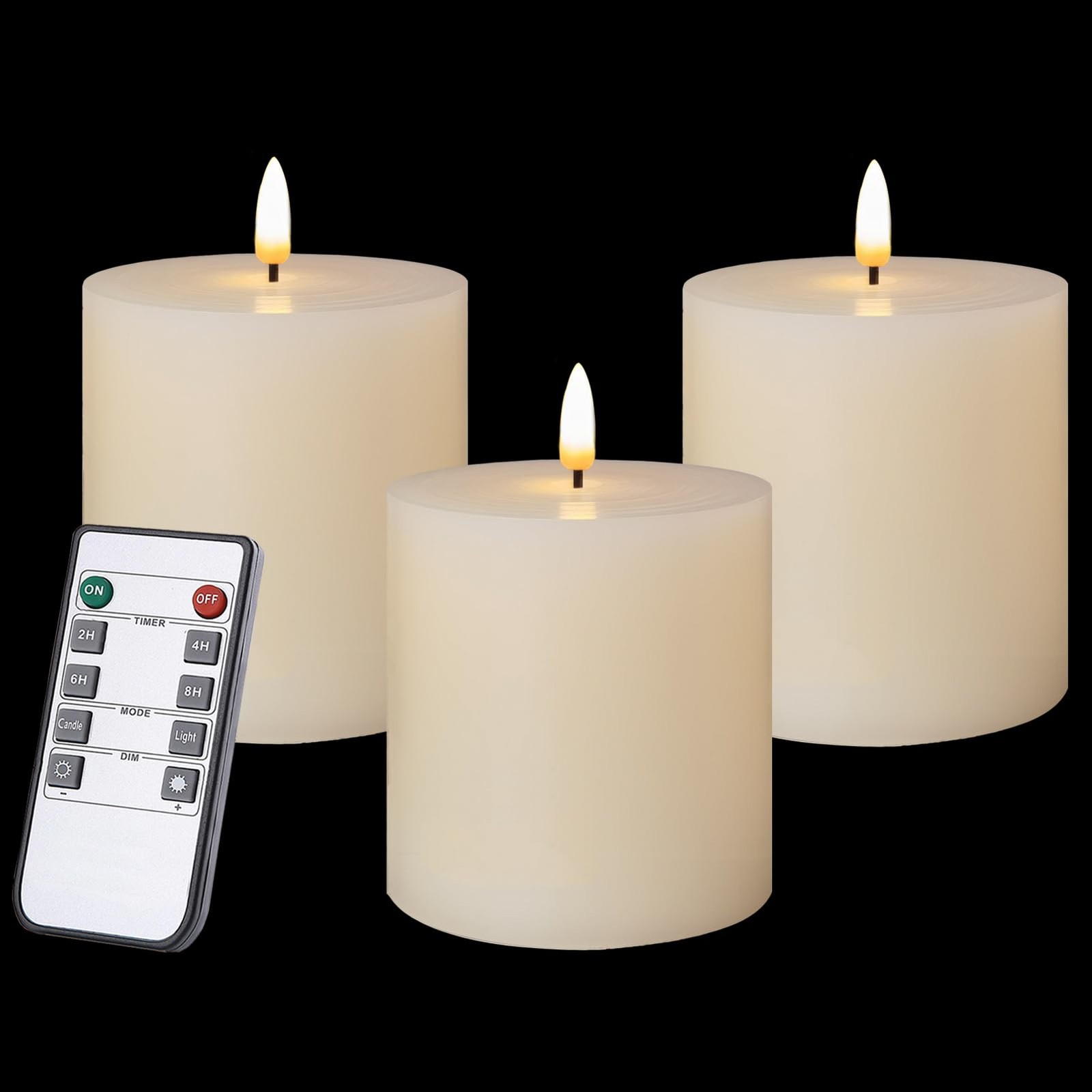 Flameless Candles Set 3×3 Inch Flickering LED Real Wax Timers 3 PCS