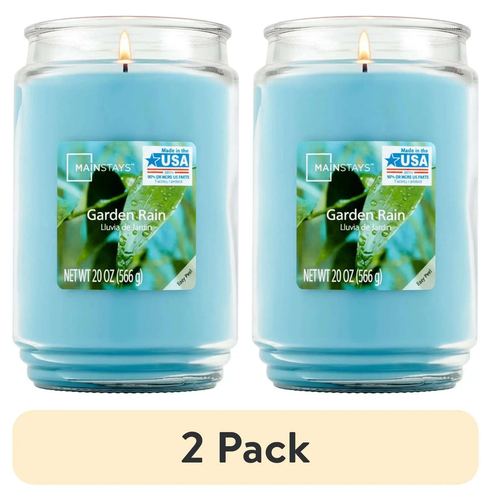 (2 Pack) Garden Rain Single-Wick Large Glass Jar Candle, 20 Oz