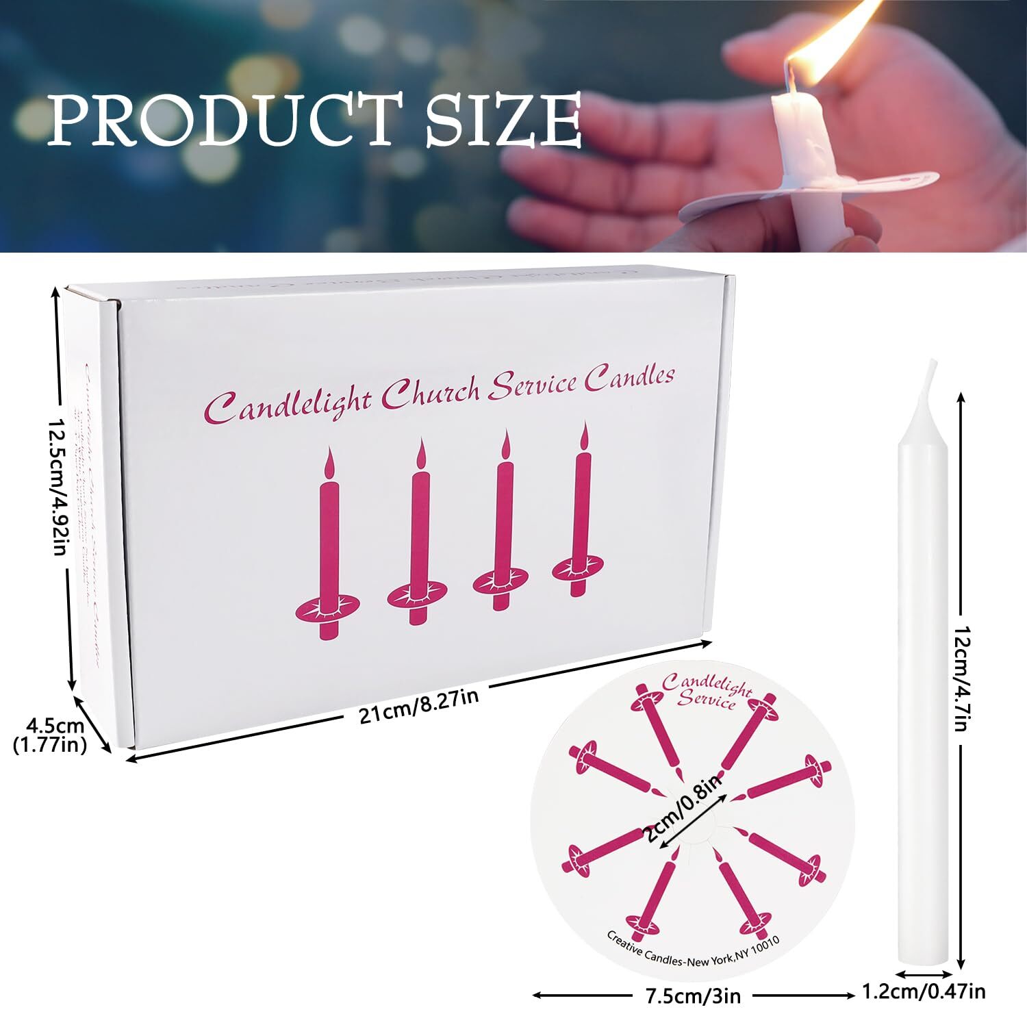 White Unscented Taper Candles 5-Inch 50 Pieces Drip Protectors Church Prayer