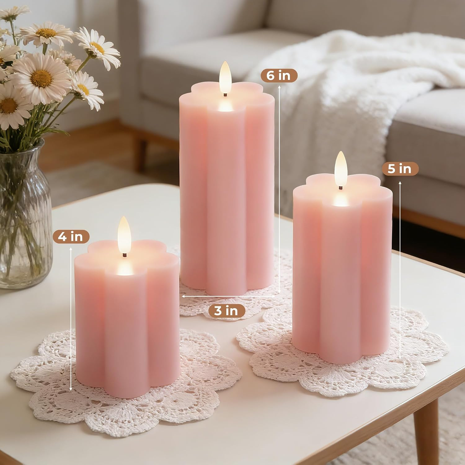 Pink Flower Flameless Candles with Remote and Timer Real Wax Made LED Pillar