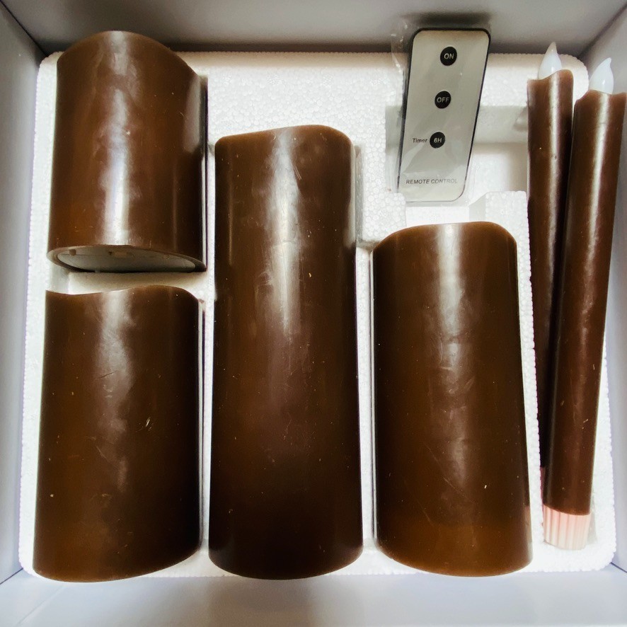 Flameless Candle Set MINK BROWN Sculptured Top Home Reflections 6 Piece Remote