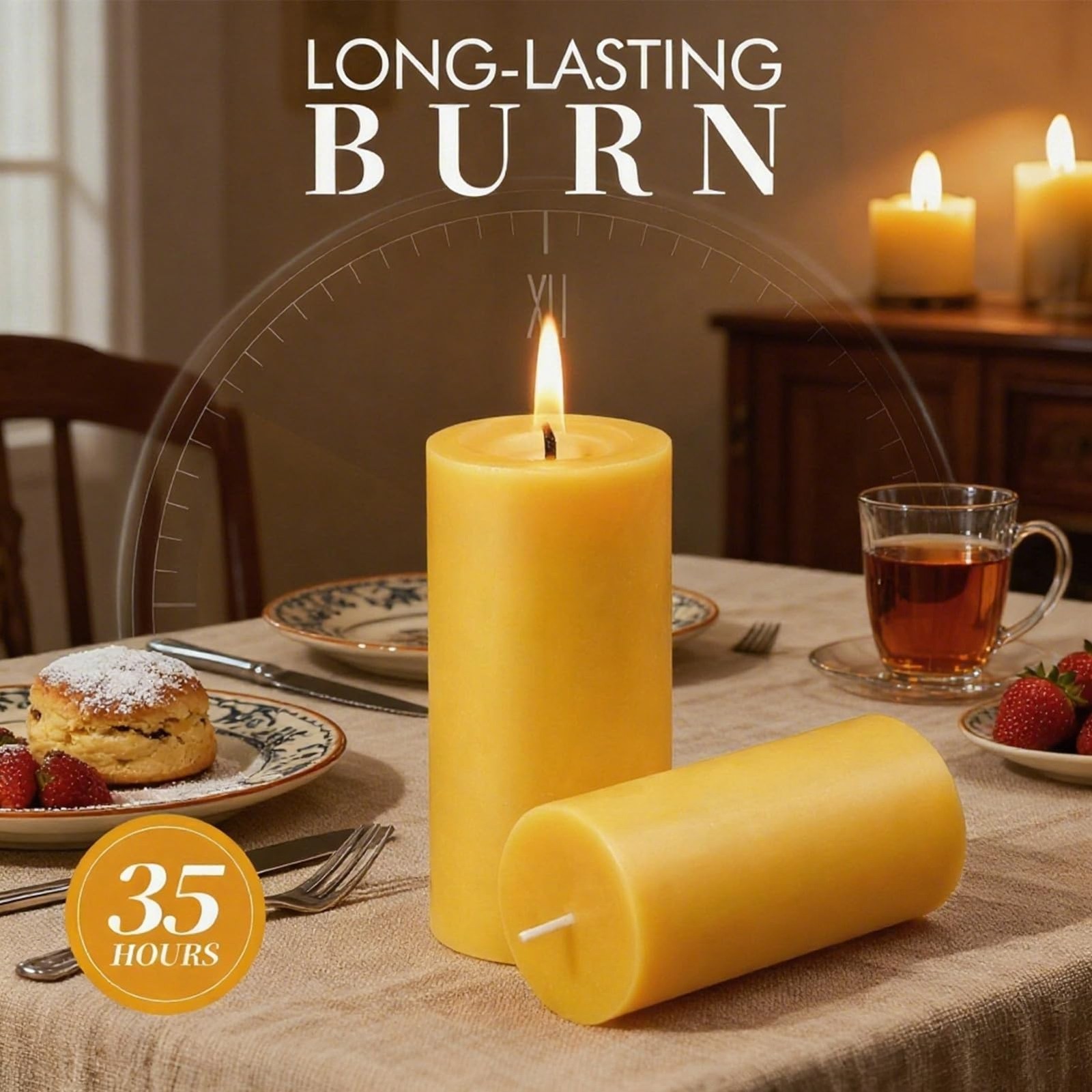 Beeswax Pillar Candles 4 Packs100% Bees Wax Candles for Home-140 Hours Long