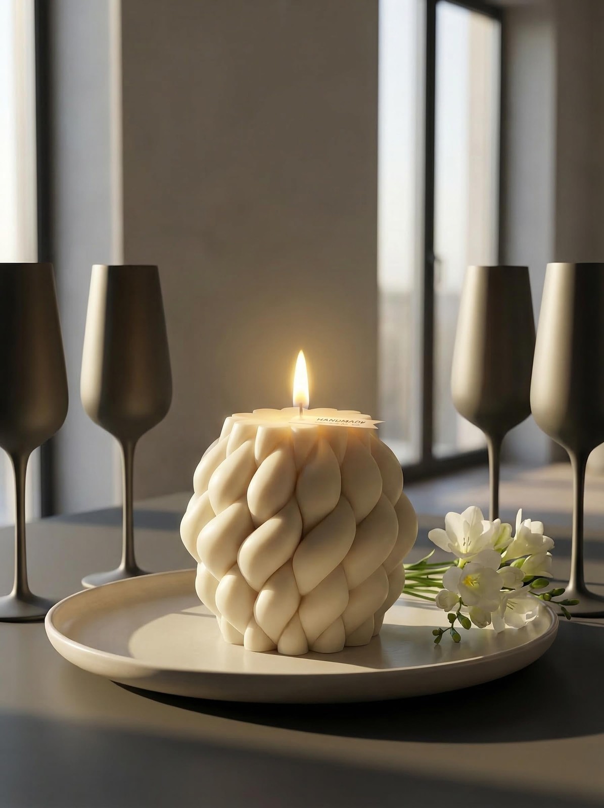 Knot Ball Soy Wax Candle- Large Handmade Pillar Scented Elegant Bubble Aesthe…