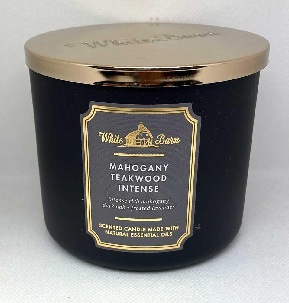 Brand New White Barn Mahogany Teakwood 3-Wick Candle, Black/Silver, Classic, …