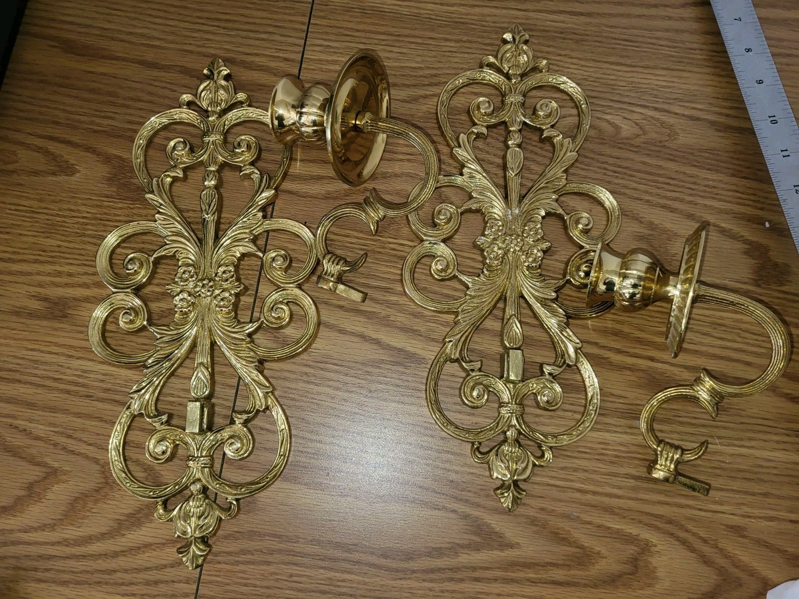 2 Gold Heavy Candle Sconces 12 Inch India