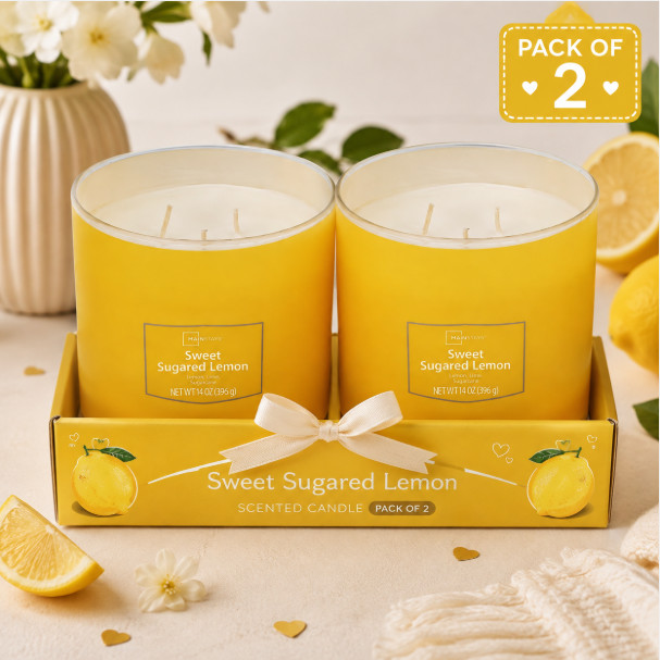 Pack of 2 Sweet Sugared Lemon 3-Wick Textured Wrap Scented Candles, 14 oz Each..