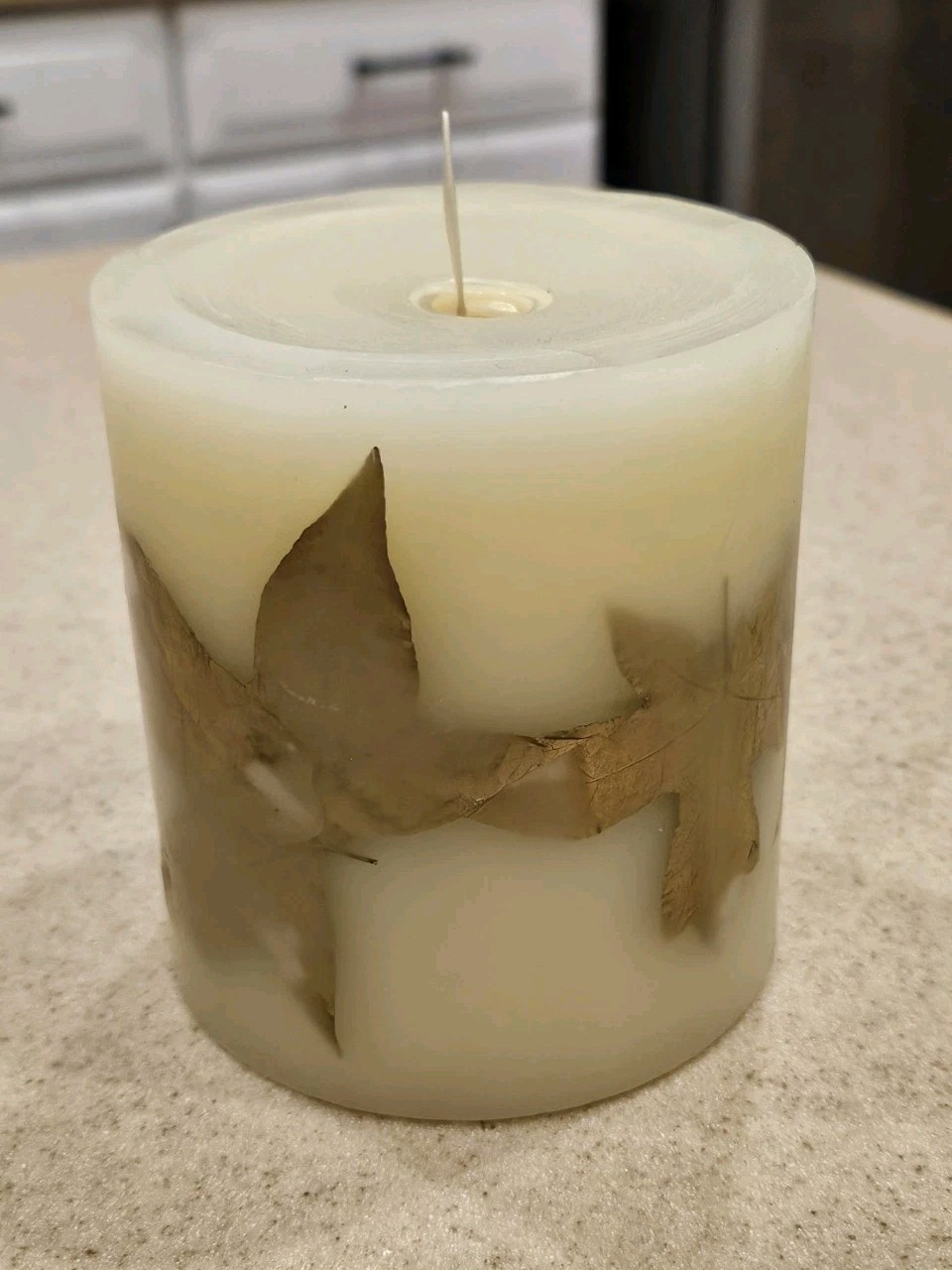 RARE LUMINARA FLAMELESS MOVING WICK FARMHOUSE MODERN RUSTIC LEAF PILLAR CANDLE
