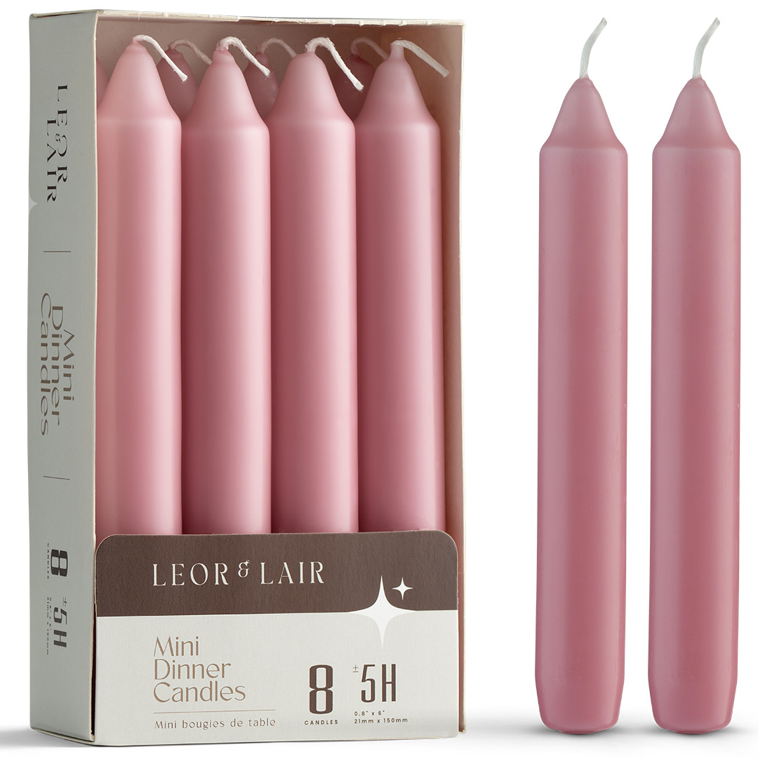 Leor & Lair Short Taper Candles – 8 Pack – 6″ Small Candlesticks, 5 Hours