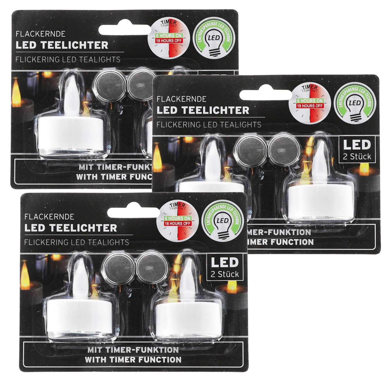 3 x 2 LED tea lights with timer function warm white incl. 2 batteries CR2032 #20