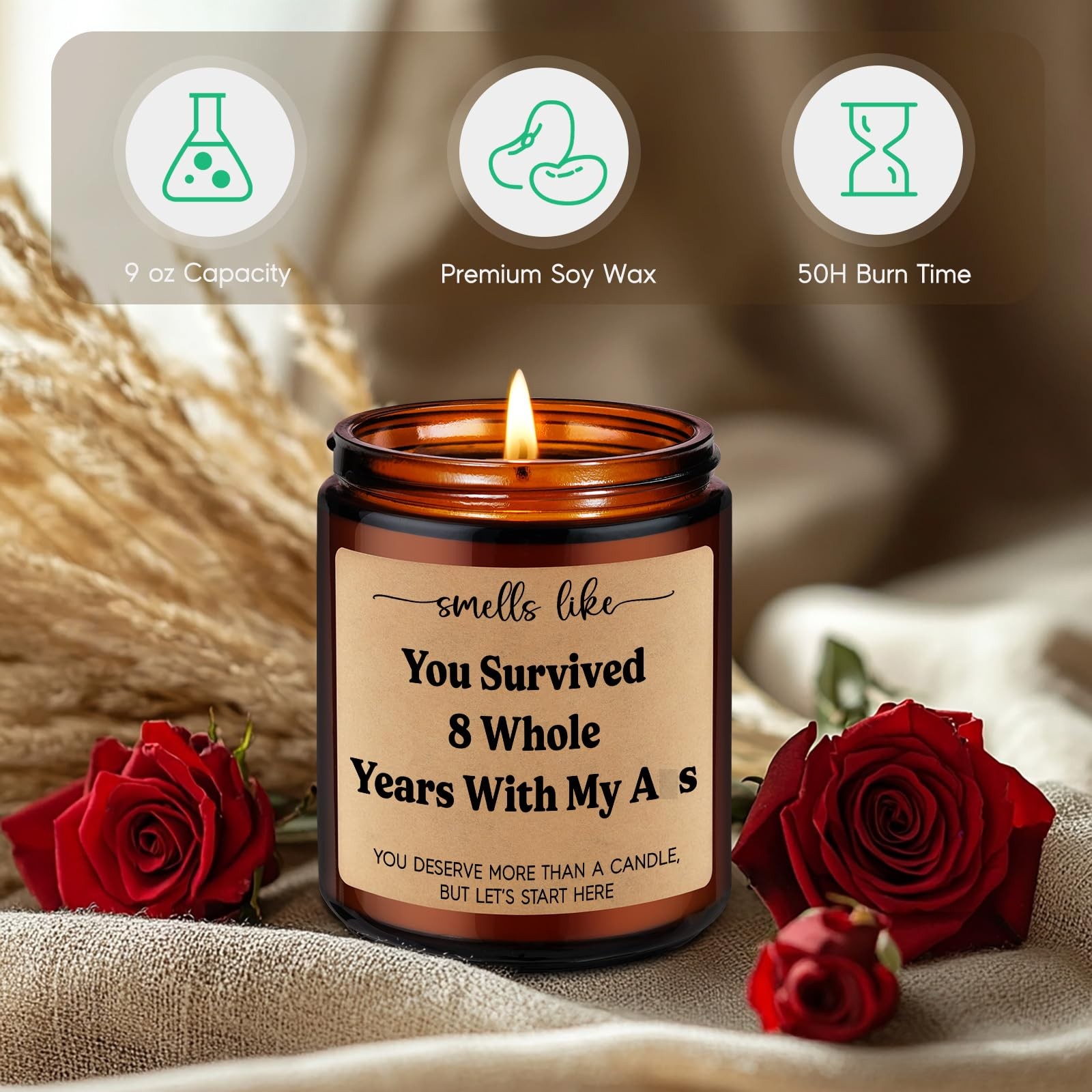 Bronze 8 Year Anniversary Candle Eighth Wedding Gift Present Her Him Wife