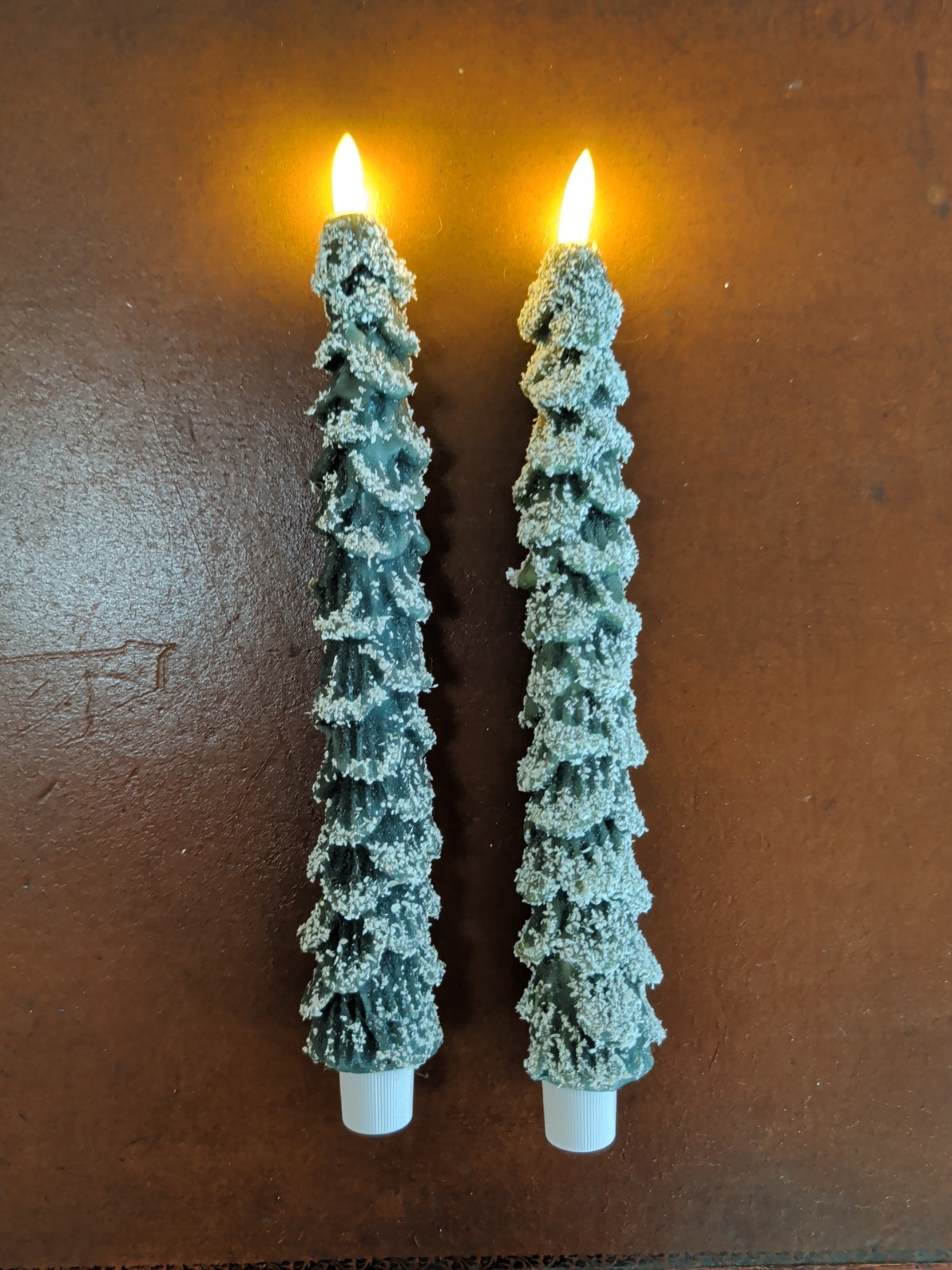 Pottery Barn Flameless Tree Tapered Candle Lot Of 2 Green