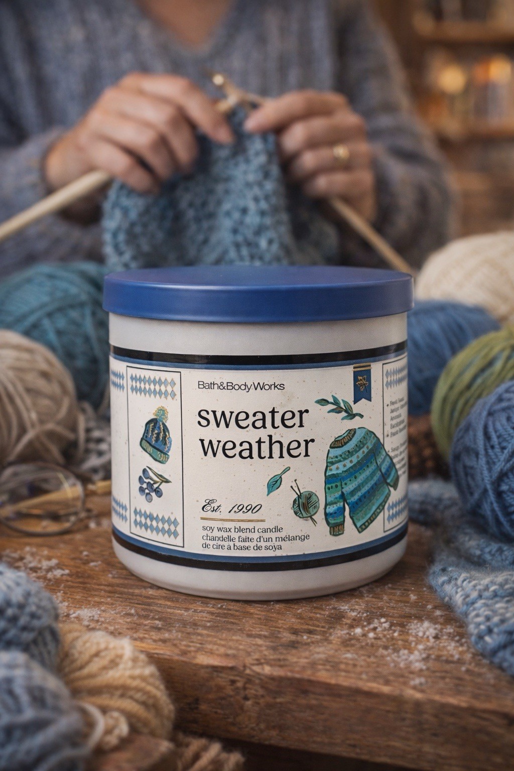 Bath & Body Works SWEATER WEATHER Scented 3 Wick White Barn Candle 25-45 Hrs