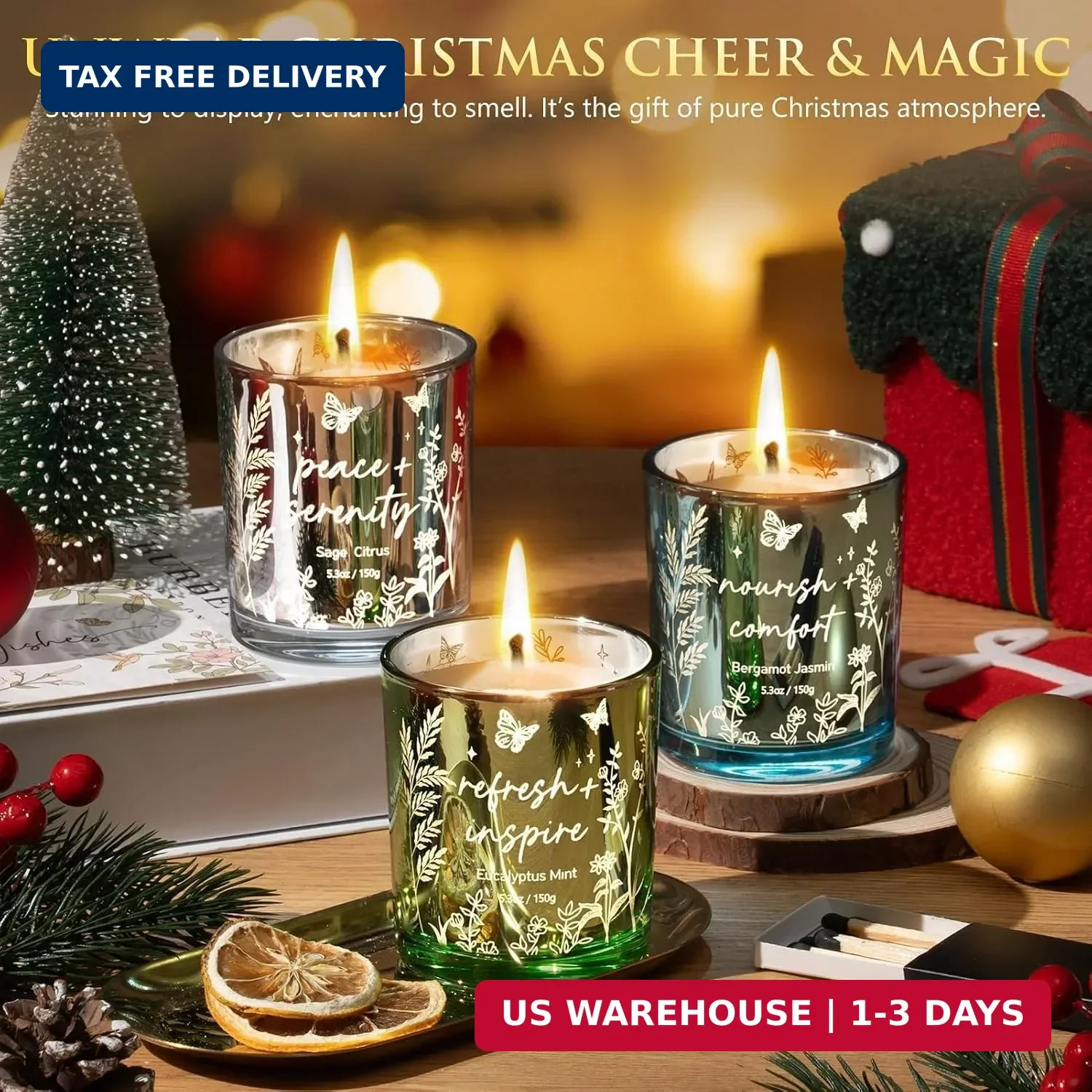 Scented Candles for Women, 3 Pack Soy Wax Candle Gift Sets for Home Scented | Ho