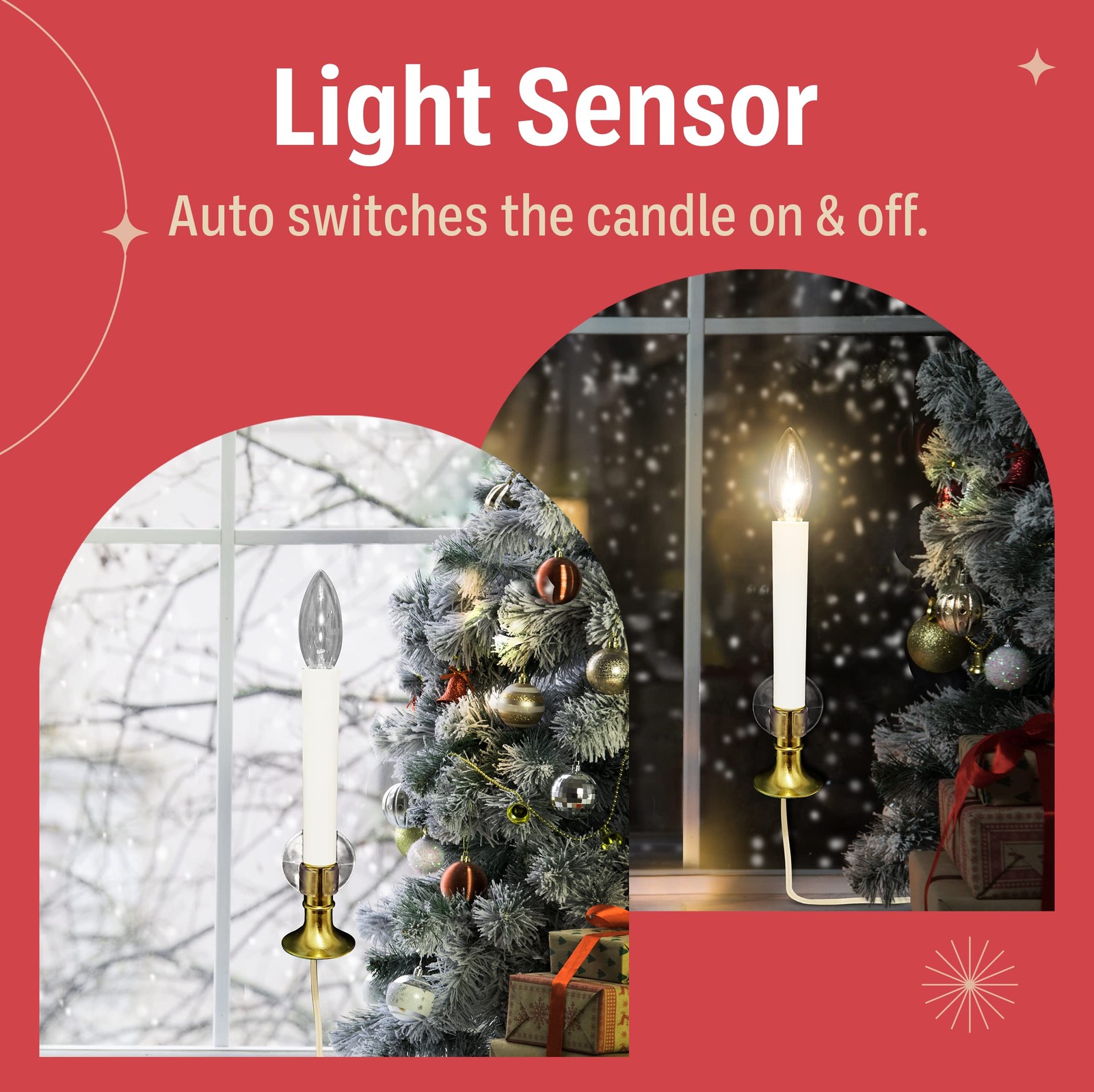 1 Pack Christmas Window Candles Sensor Electric Corded 9 Inch 2 Bulbs 5W 120V