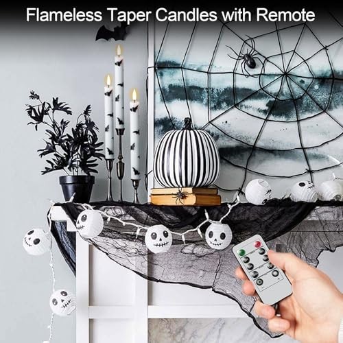 Halloween Flameless Taper Candles 4 Pack LED Battery Operated with Remote Timer
