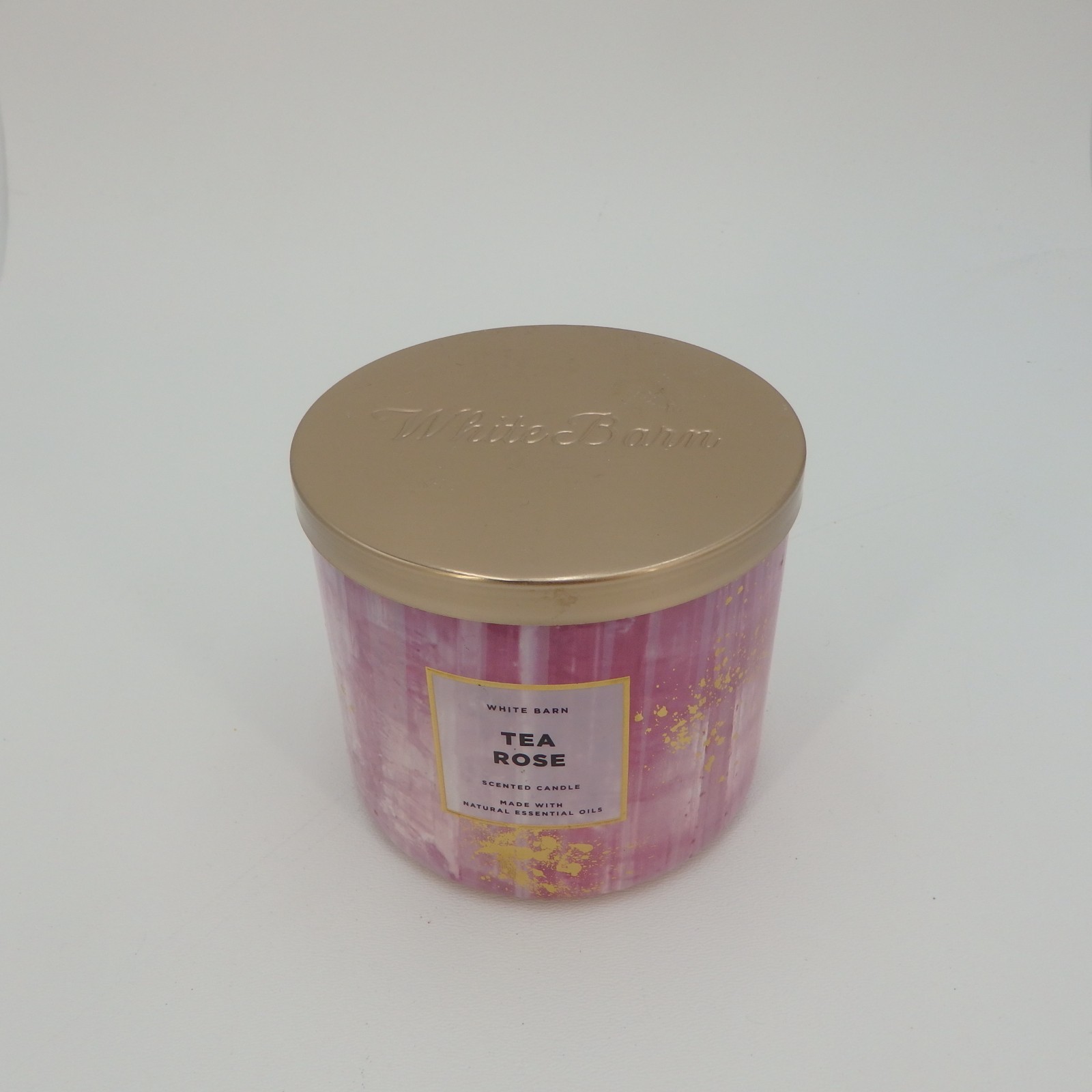 (1) Bath & Body Works White Barn Gold Pink Tea Rose 3-wick Candle 14.5oz New