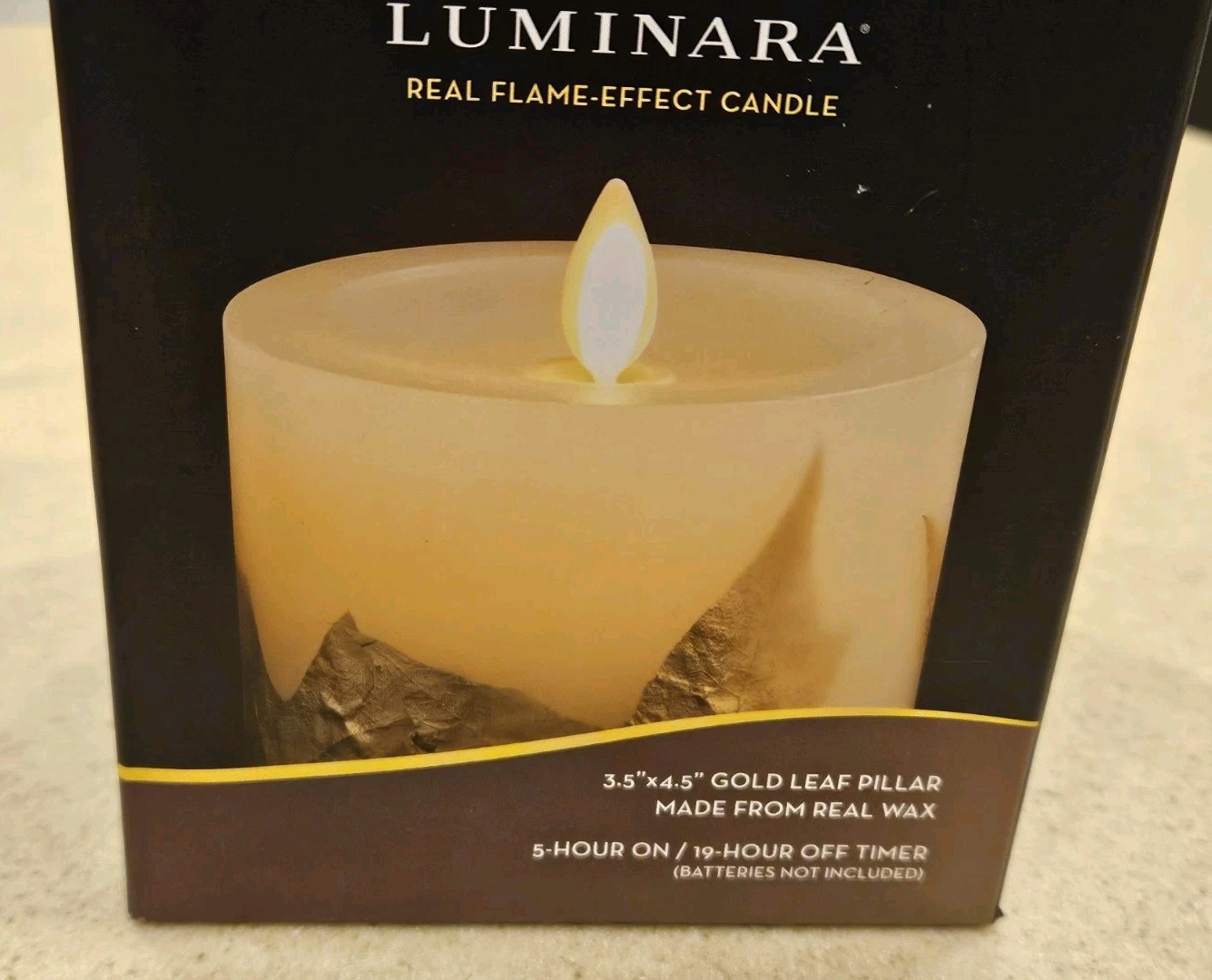 RARE LUMINARA FLAMELESS MOVING WICK FARMHOUSE MODERN RUSTIC LEAF PILLAR CANDLE