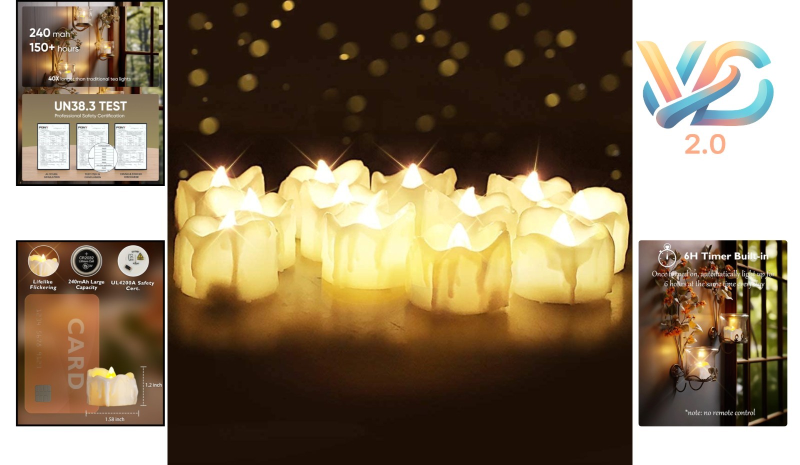 12Pcs Flameless LED Tea Lights with 6H Timer Indoor Decor White