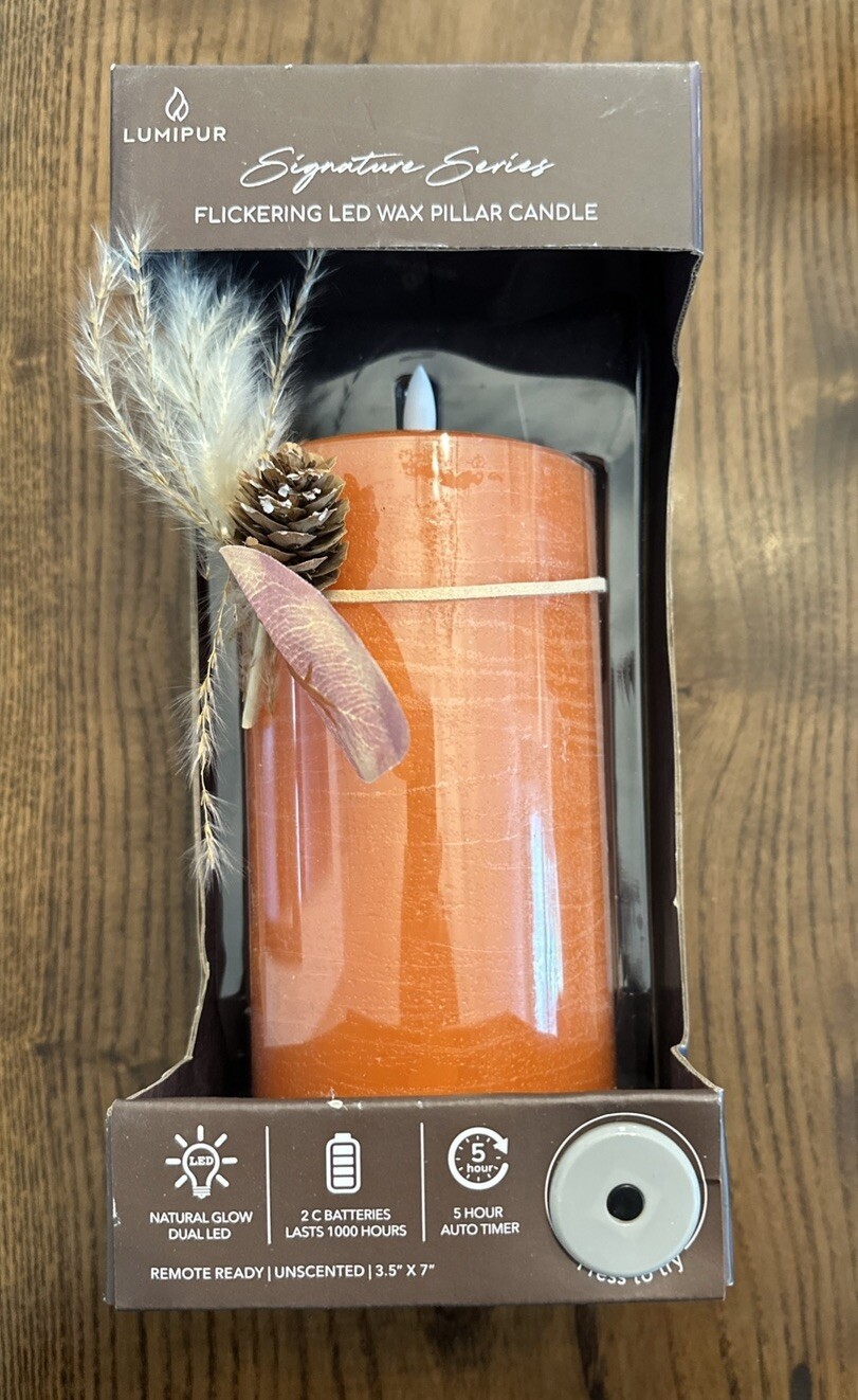 LUMIPURE Signature Series Flickering Flameless LED Wax Pillar Candle (3.5″ X 5″7