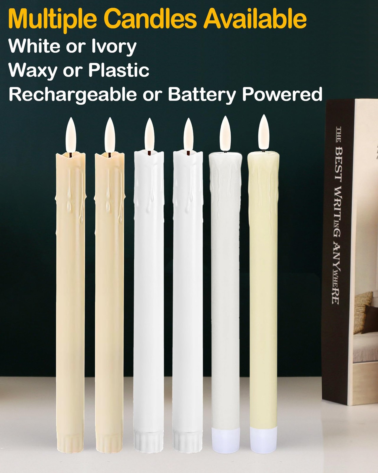 Gmnee 9.6″ Taper Rechargeable Candles Remote And Timer, Ivory FT001