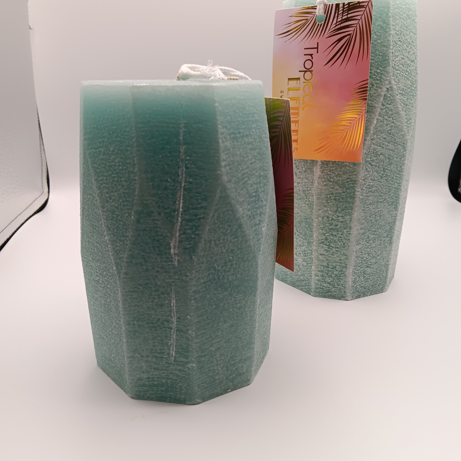 200 hour Geometric candle/ Pastal Green 2 pices set (4 in x 8 in) /(4 in x 6 in)