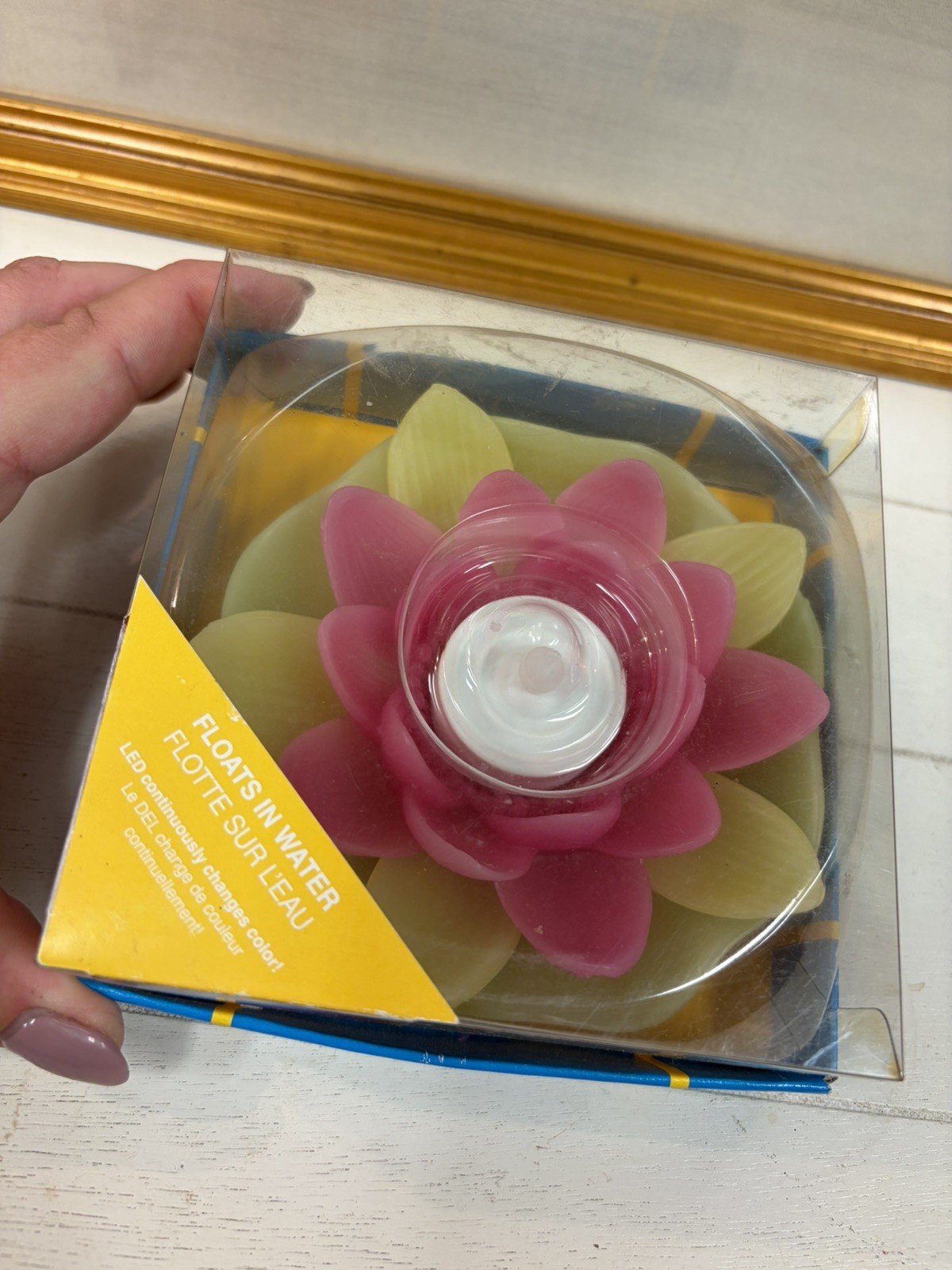 Pier 1 Flameless Floating Candle Flower Color Changing NEW Pink & Yellow