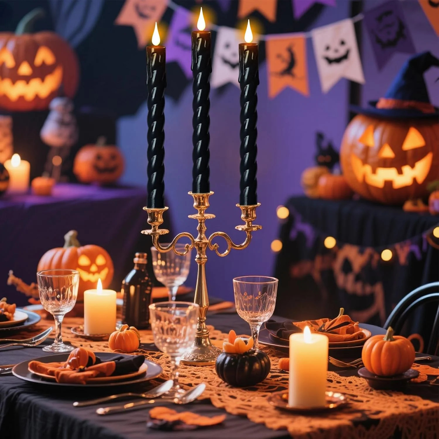 Black Flameless Taper Candles Battery Operated with Remote Timer | 3D Wick Flick