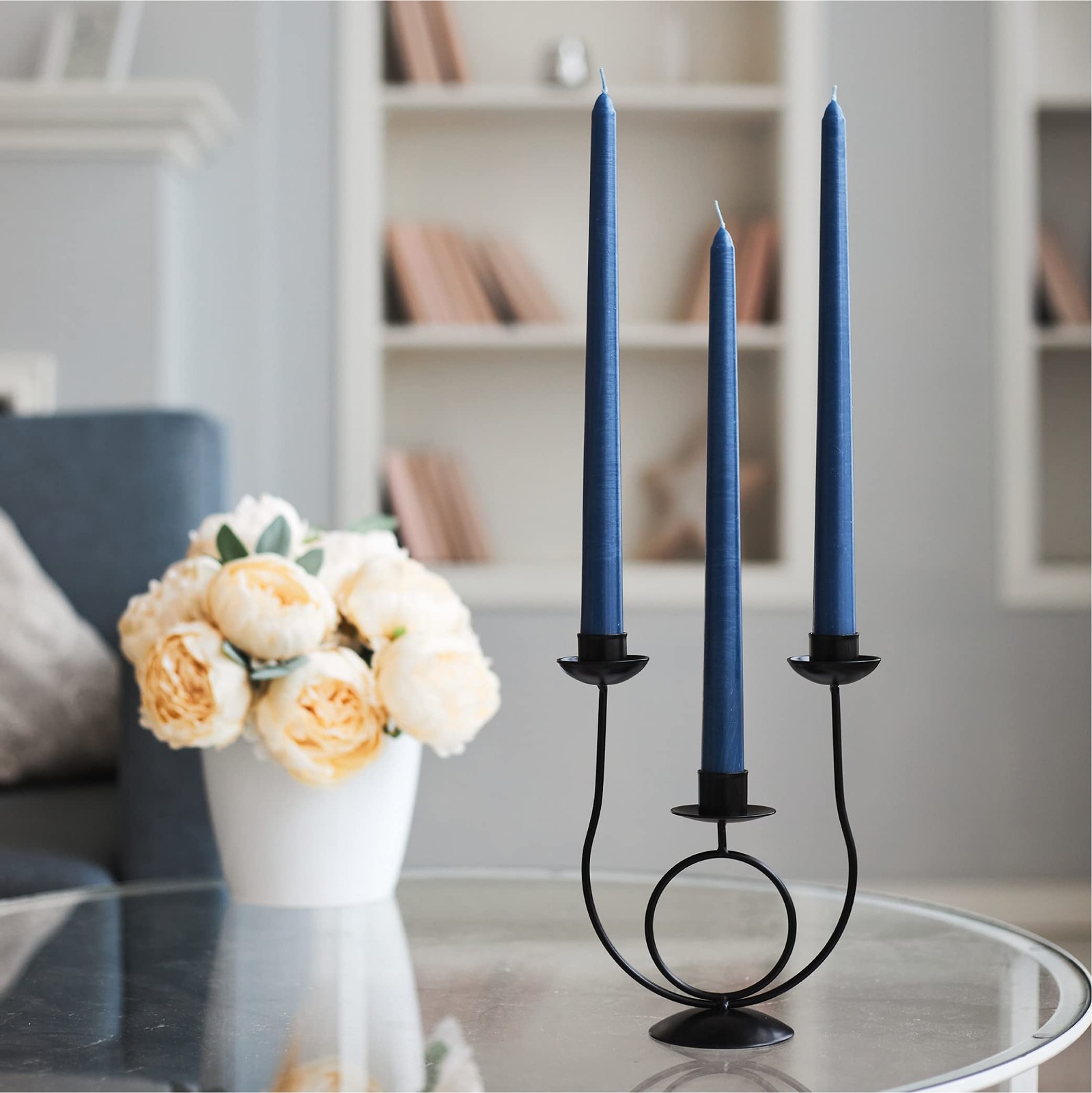 4 PCS Dark Blue 8 Inch Taper Candle Dripless Smokeless 6 Hour Candlesticks