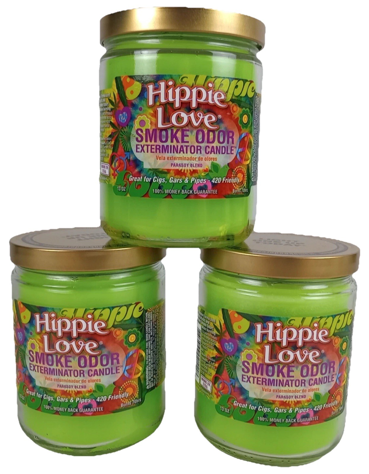 Smoke Odor Exterminator 13oz Candle Hippie Love 3 Pack