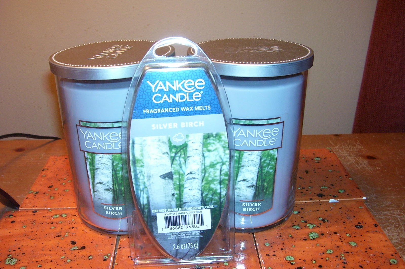 yankee candle 2-22oz TUMBLERS SILVER BIRCH + PKG WAX MELTS