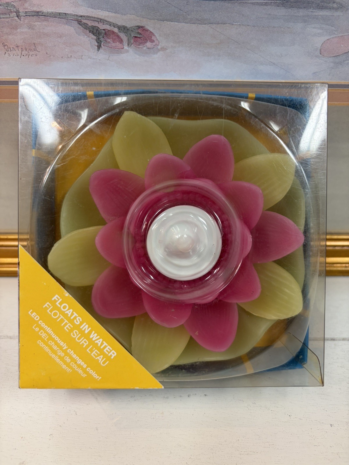 Pier 1 Flameless Floating Candle Flower Color Changing NEW Pink & Yellow